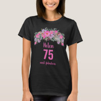 75th birthday black pink floral name