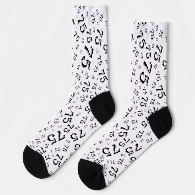 75th Birthday Black Random Number Pattern Socks (Left)