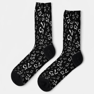 75th Birthday Black Random Number Pattern Socks