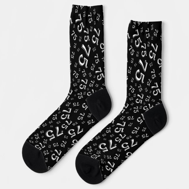 75th Birthday Black Random Number Pattern Socks (Left)