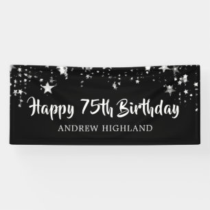 75th Birthday Black Silver Stars Personalised Banner