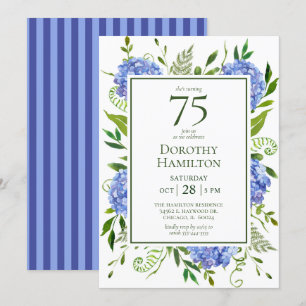 75th Birthday Blue Hydrangeas  Invitation