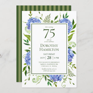 75th Birthday Blue Hydrangeas  Invitation