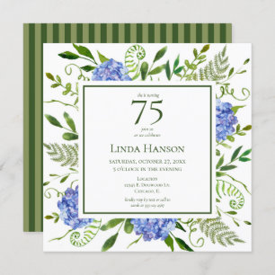 75th Birthday Blue Hydrangeas Invitation