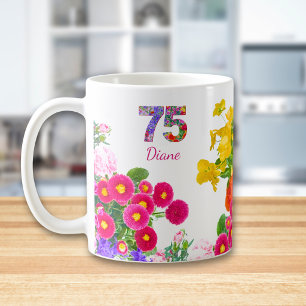 75th Birthday Boho Floral 75 Custom Gift for Her Coffee Mug