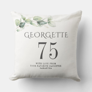 75th Birthday Botanical Eucalyptus Grandma Cushion
