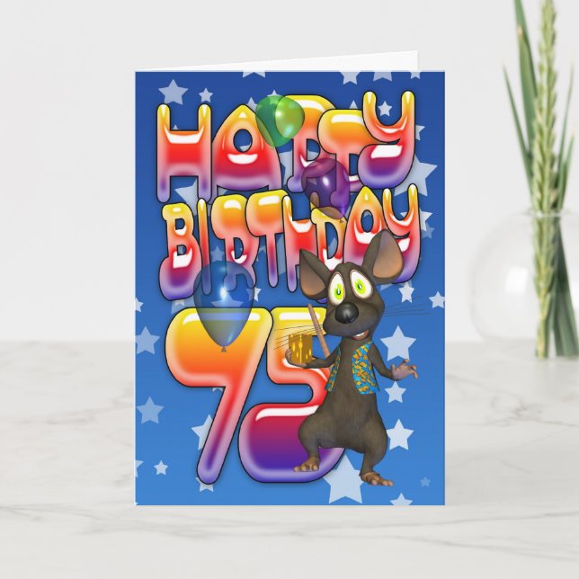 75th Birthday Card cute with little mouse (Front)