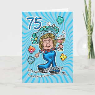 75th Birthday Card - Fun Lady With Glass Of Wine