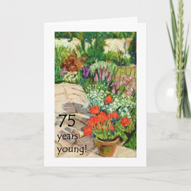 75th Birthday Card - Red Geraniums (Front)