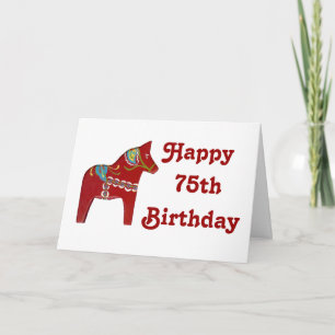 75th Birthday Card with Dala Horse