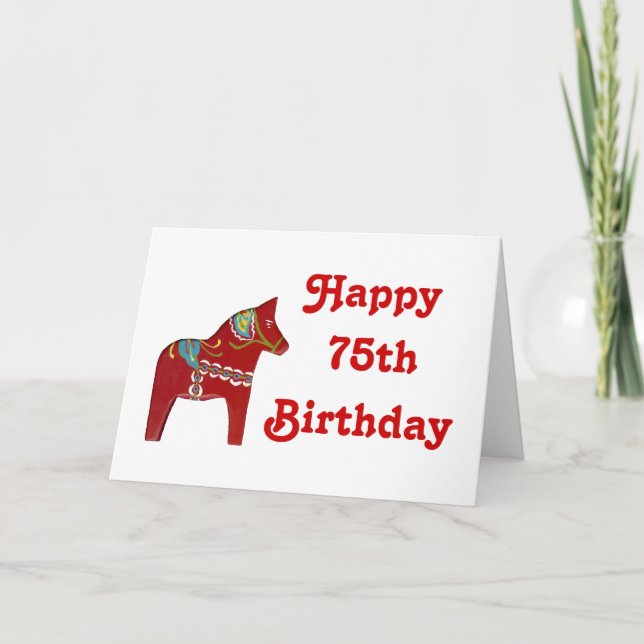 75th Birthday Card with Dala Horse (Front)