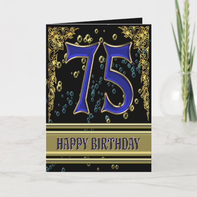 75th birthday card with gold and bubbles (Front)