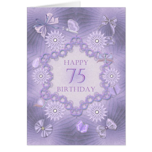 75th birthday card with lavender flowers (Front)