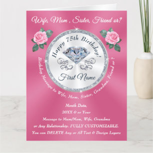 75th Birthday Cards for Her, Mum, Wife, Sister, or