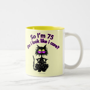 75th Birthday Cat Gifts Two-Tone Coffee Mug