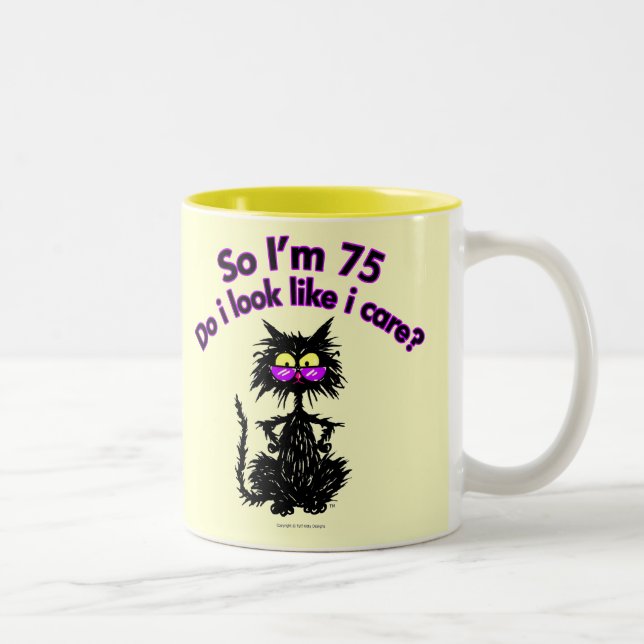 75th Birthday Cat Gifts Two-Tone Coffee Mug (Right)