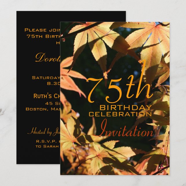 75th Birthday Celebration Autumn Custom Invitation (Front/Back)