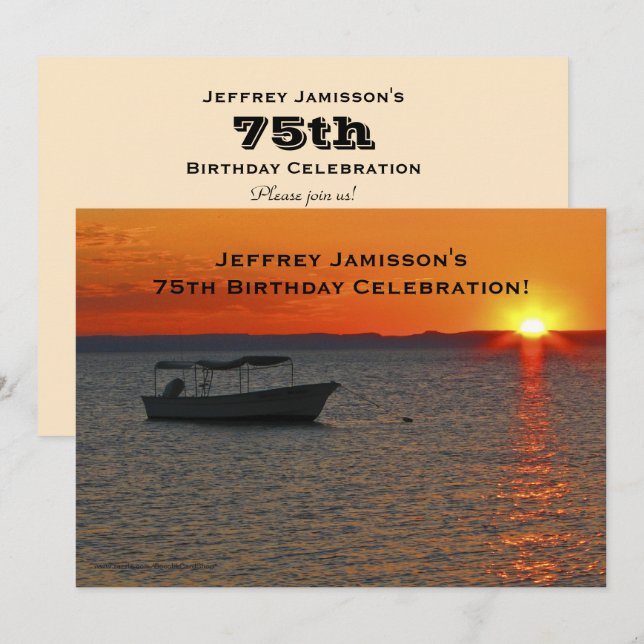 75th Birthday Celebration Invitation, Fishing Boat Invitation (Front/Back)