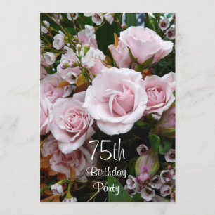 75th Birthday Celebration-Pink Roses Invitation