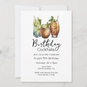 75th Birthday Cocktails Casual Invitation