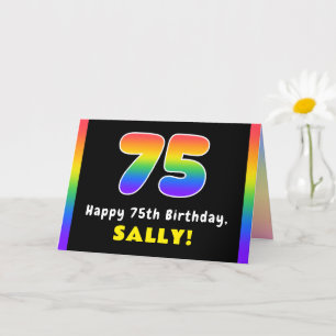 75th Birthday: Colorful Rainbow # 75, Custom Name Card