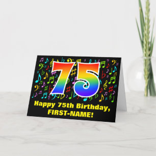 75th Birthday: Colourful Music Symbols & Rainbow 7 Card