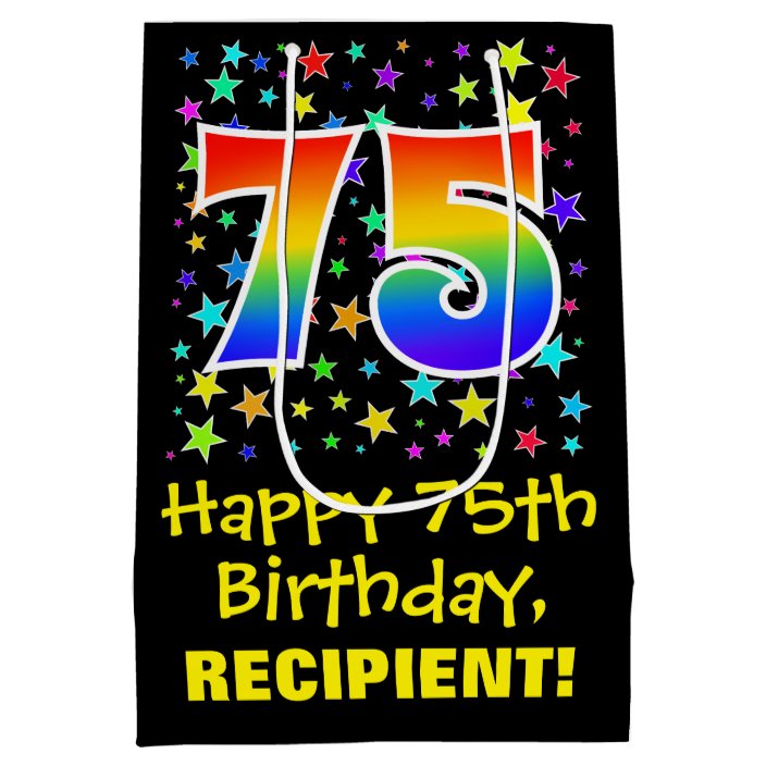 75th Birthday Colourful Stars Pattern & Rainbow 7 Medium