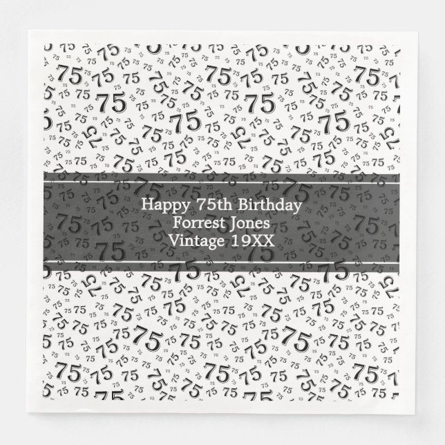 75th Birthday Cool Number Pattern Black/White  Napkin (Front)