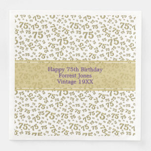 75th Birthday Cool Number Pattern Gold/White Napkin