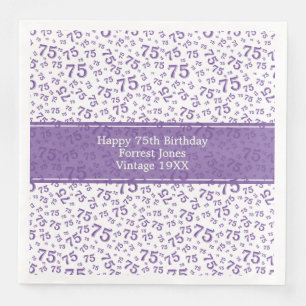 75th Birthday Cool Number Pattern Purple/White Napkin