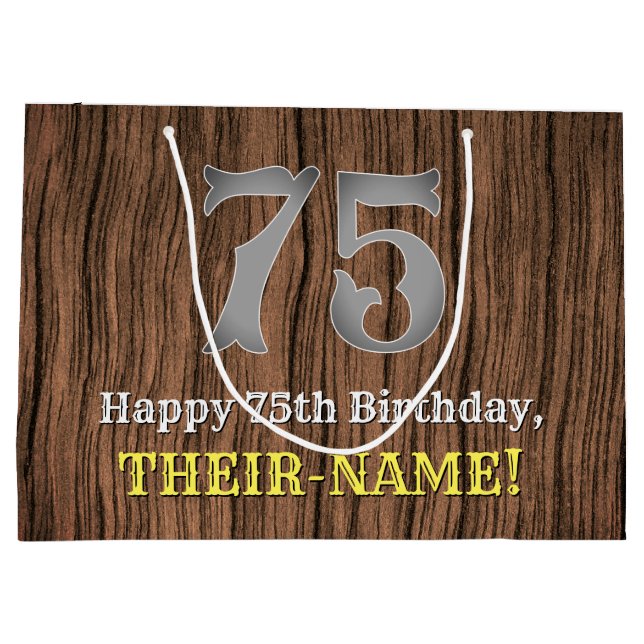 75th Birthday: Country Western Inspired Look, Name Large Gift Bag (Back)