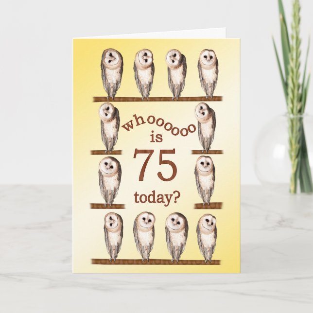 75th birthday, Curious owls card. Card (Front)