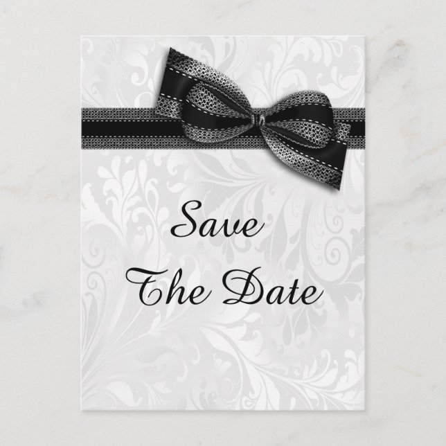 75th Birthday Damask and Faux Bow Save The Date Announcement Postcard (Front)