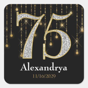 75th Birthday Diamonds Gold Favour Tags Stickers