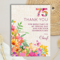 75th Birthday Elegant Floral Garden Thank You