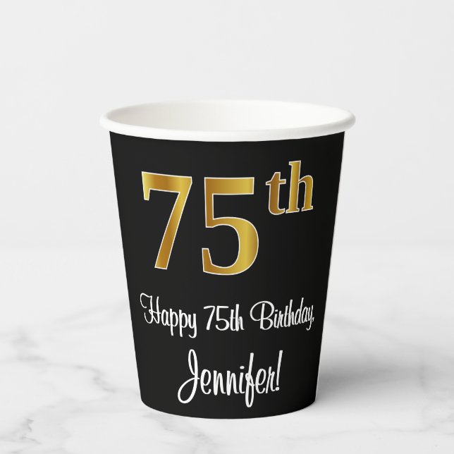 75th Birthday - Elegant Luxurious Faux Gold Look # Paper Cups (Back)