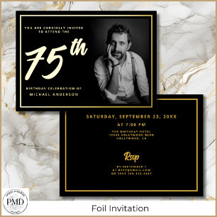 75th Birthday Elegant Photo Black Gold