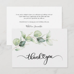 75th Birthday Eucalyptus Hand-Lettered Thank You Card