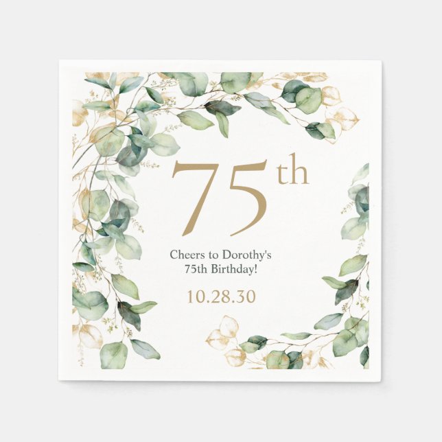 75th Birthday Eucalyptus Napkin (Front)