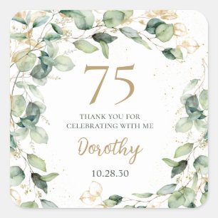 75th Birthday Eucalyptus Thank You Square Sticker