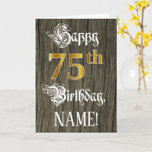 75th Birthday: Faux Gold Look + Faux Wood Pattern Card