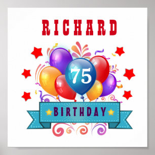 75th Birthday Festive Colourful Balloons C01G Poster