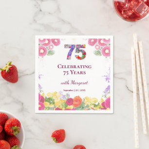 75th Birthday Floral Elegant Party Table Decor Napkin