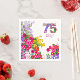 75th Birthday Floral Garden Elegant Party Napkin