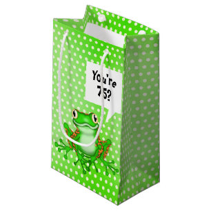 75th Birthday Frog on Polka Dots Small Gift Bag