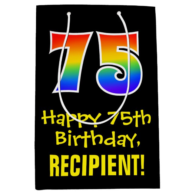 75th Birthday: Fun, Bold, Colourful, Rainbow "75" Medium Gift Bag (Front)
