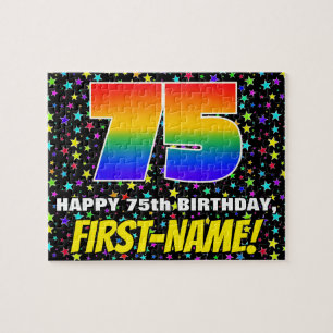 75th Birthday — Fun, Colourful Star Field Pattern Jigsaw Puzzle