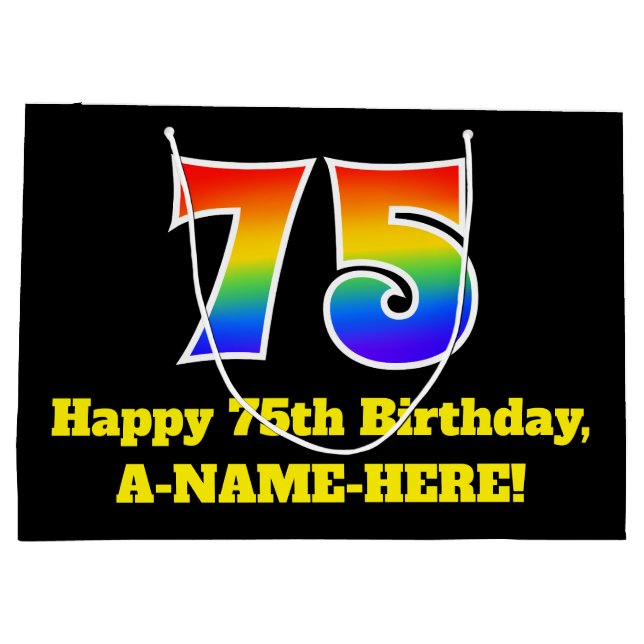 75th Birthday ~ Fun, Colourful, Vibrant, Rainbow 7 Large Gift Bag (Back)