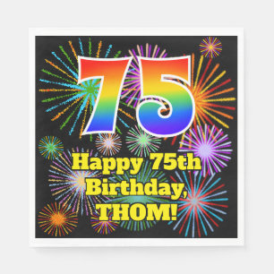 75th Birthday: Fun Fireworks Pattern + Rainbow 75 Napkin