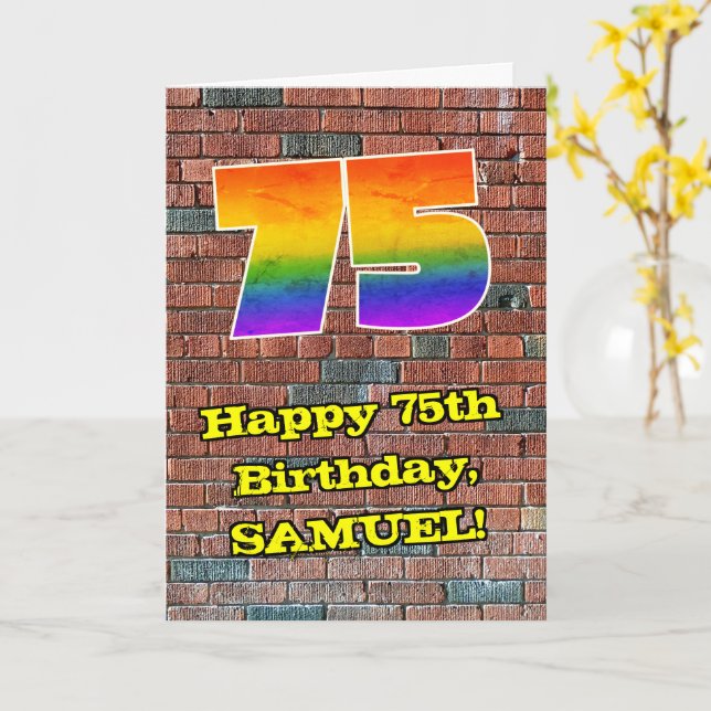 75th Birthday: Fun Graffiti-Inspired Rainbow 75 Card (Yellow Flower)